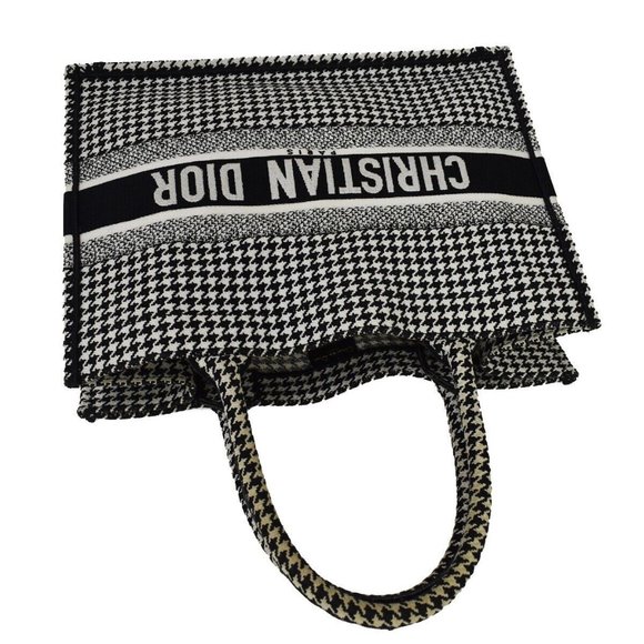 Authv CHRISTIAN DIOR Book Tote Hand Bag Houndstooth Canvas Leather Black - Picture 4 of 16